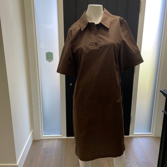 Birgitte Herskind Naja SS Circular Side Cut Out Midi Org Cot Dress Brown Sz 36 - Picture 13 of 14